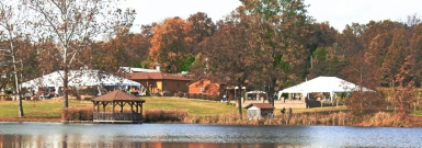 Panoramic Fall View of Winery Tents from Lake